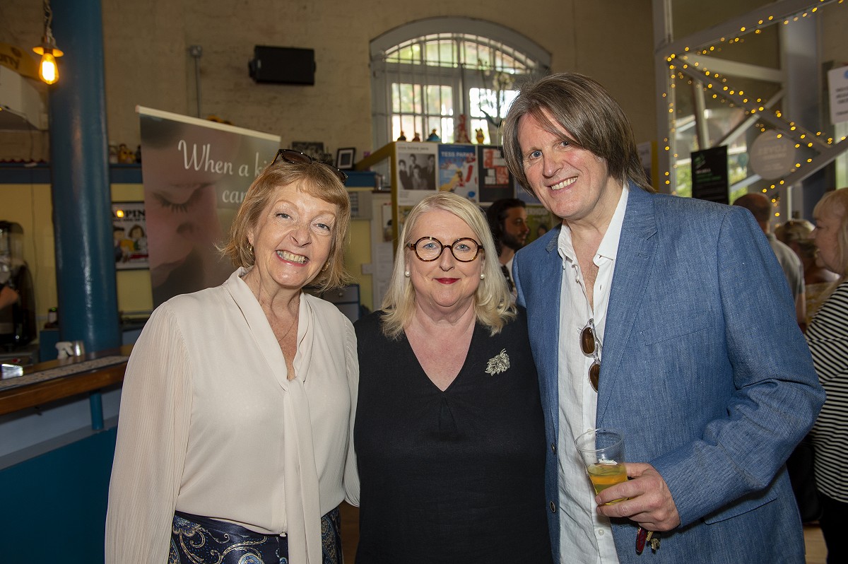 Gill Wheeldon with patrons, Charlie Hardwick and Alexander Millar